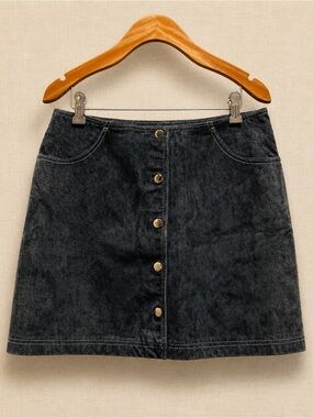Forever 21 Genuine Pigskin Leather Soft Teal Button Front A-Line Mini Skirt